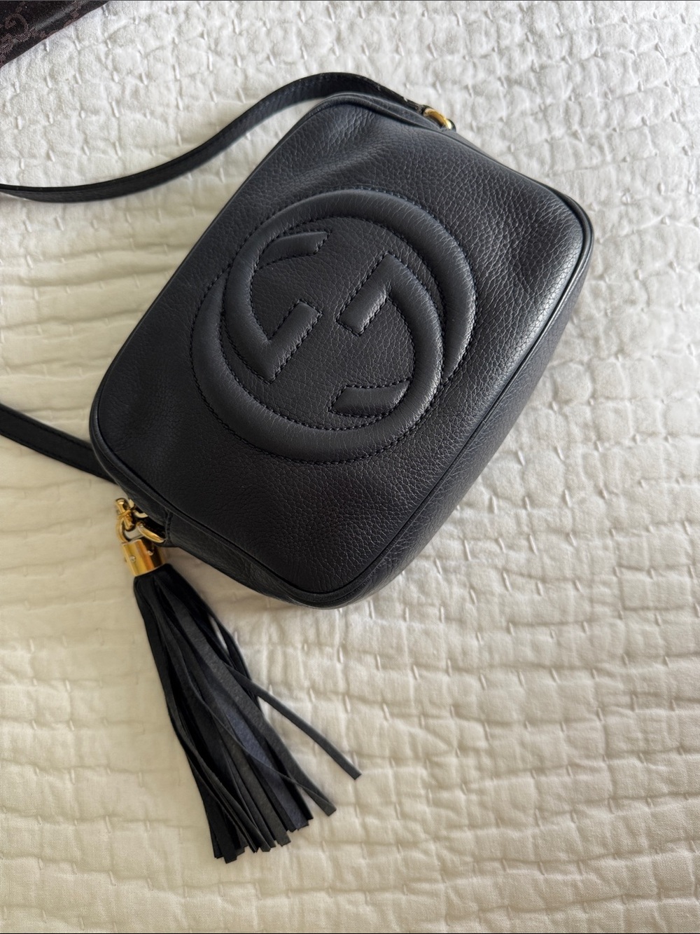 Navy (hard color to find) Soho disco GUCCI  Leather Crossbody in VG used cond